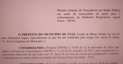 Síndrome respiratória:  Unaí decreta situação de emergência em saúde pública 